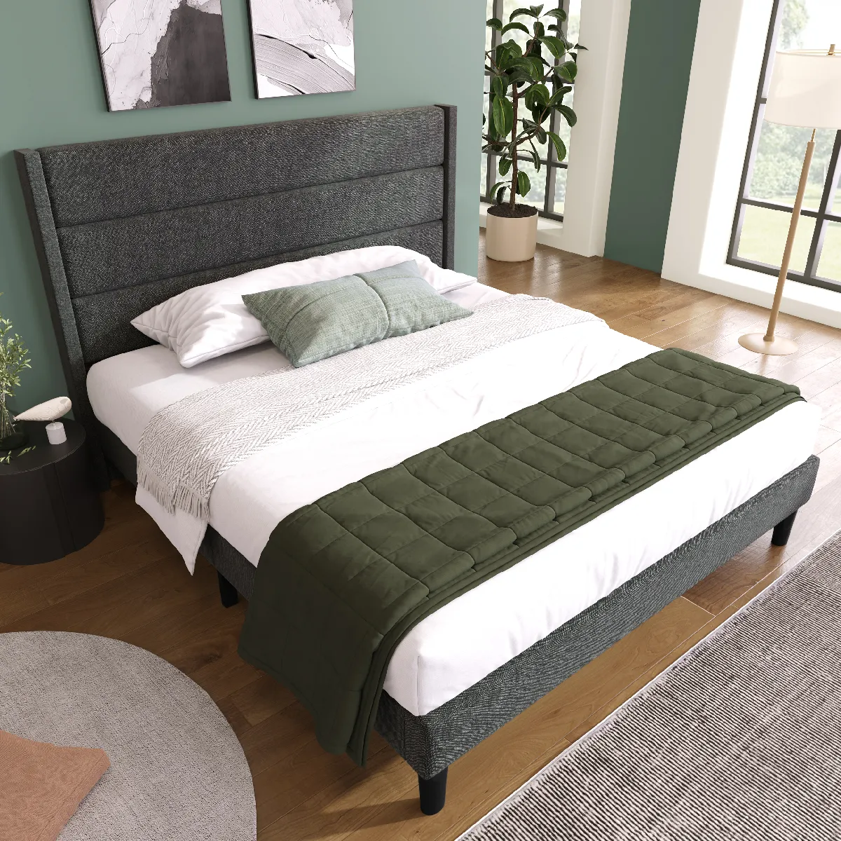 Lit double 140x200 cm Lit textile - Gris Foncé Lit double 140x200 cm Lit textile - Gris Foncé