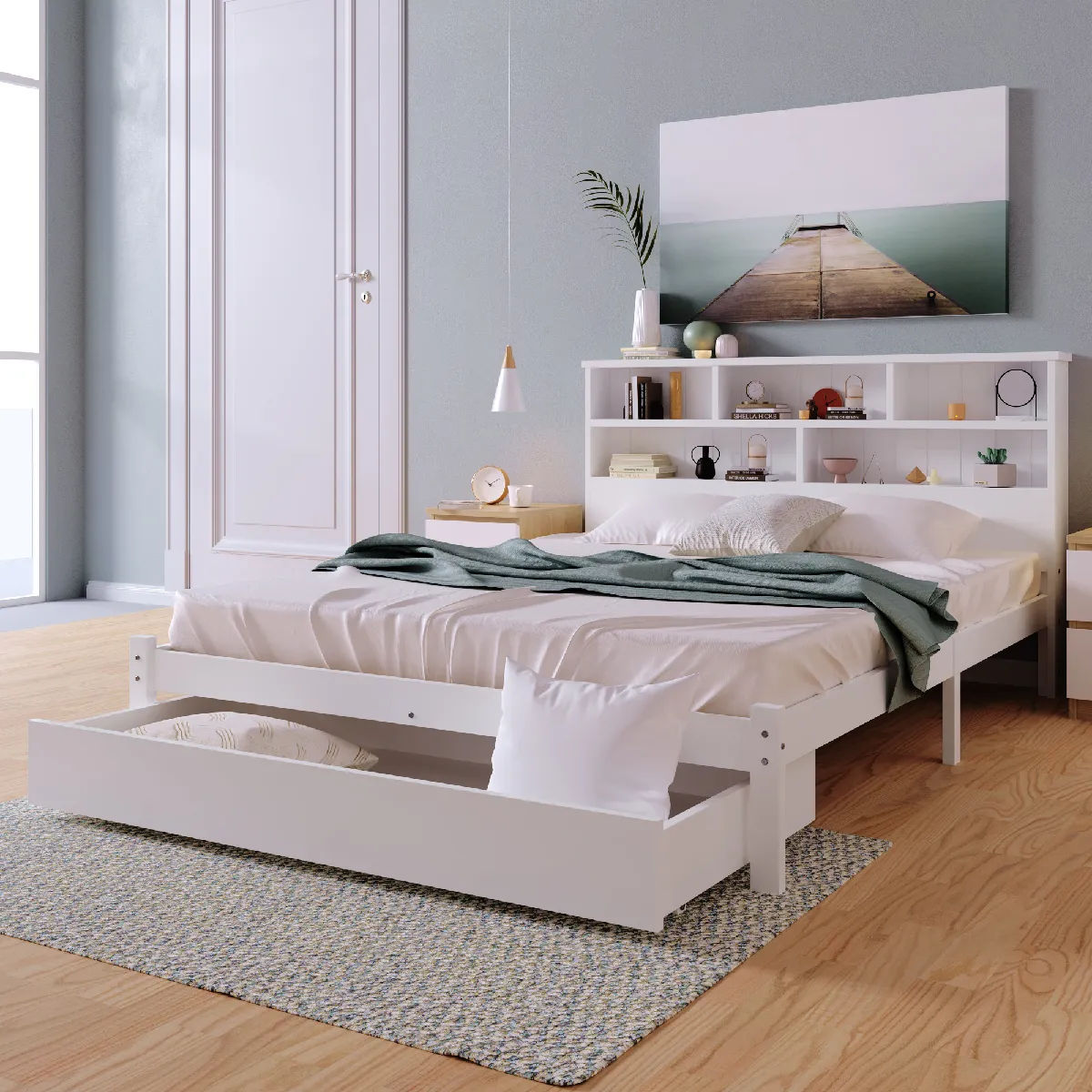 Lit avec rangement 140x200 cm Lit avec tête - Blanc Lit avec rangement 140x200 cm Lit avec tête - Blanc