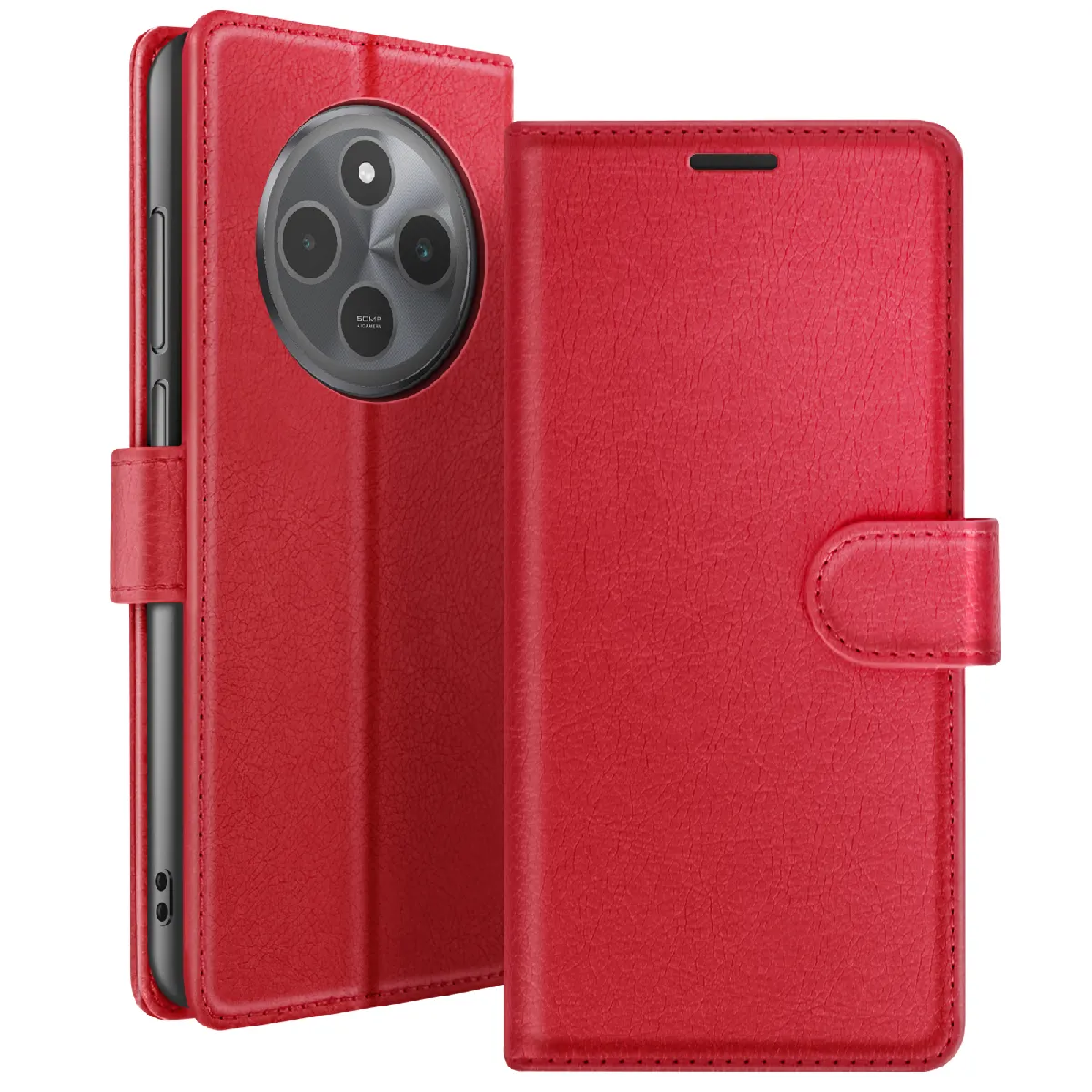 GENERIQUE - Étui Portefeuille pour Xiaomi Redmi 14C et Poco C75 - Fonction Support - Rouge - Image 2