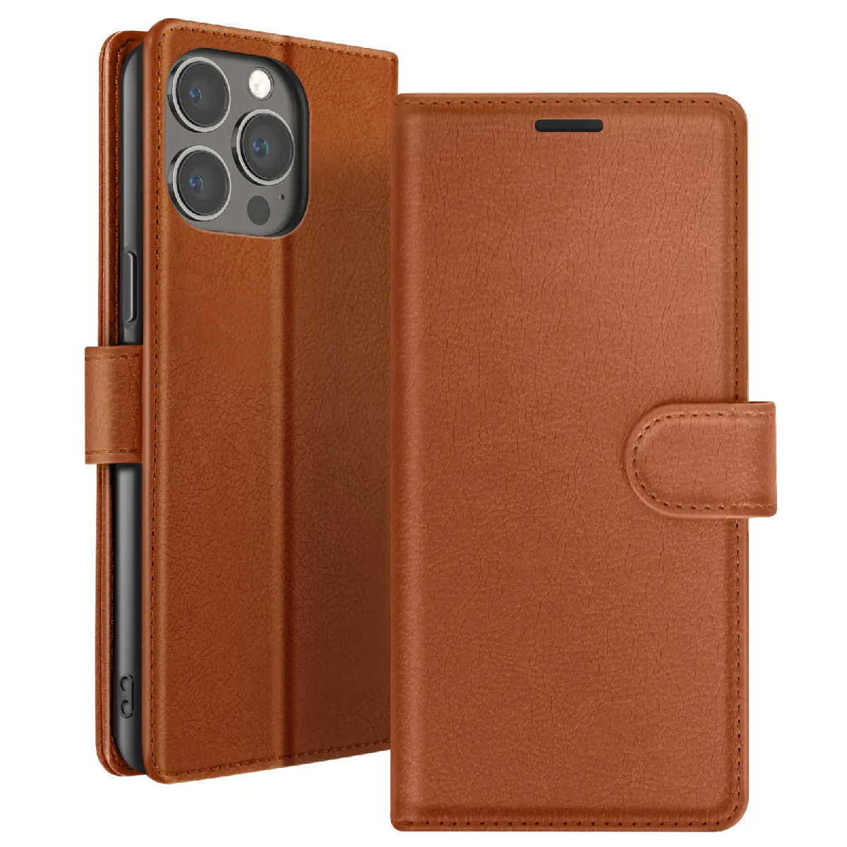 Zanaé Marron Étui Portefeuille Pour Iphone 13 Pro Max Support Et Languette Magnétique