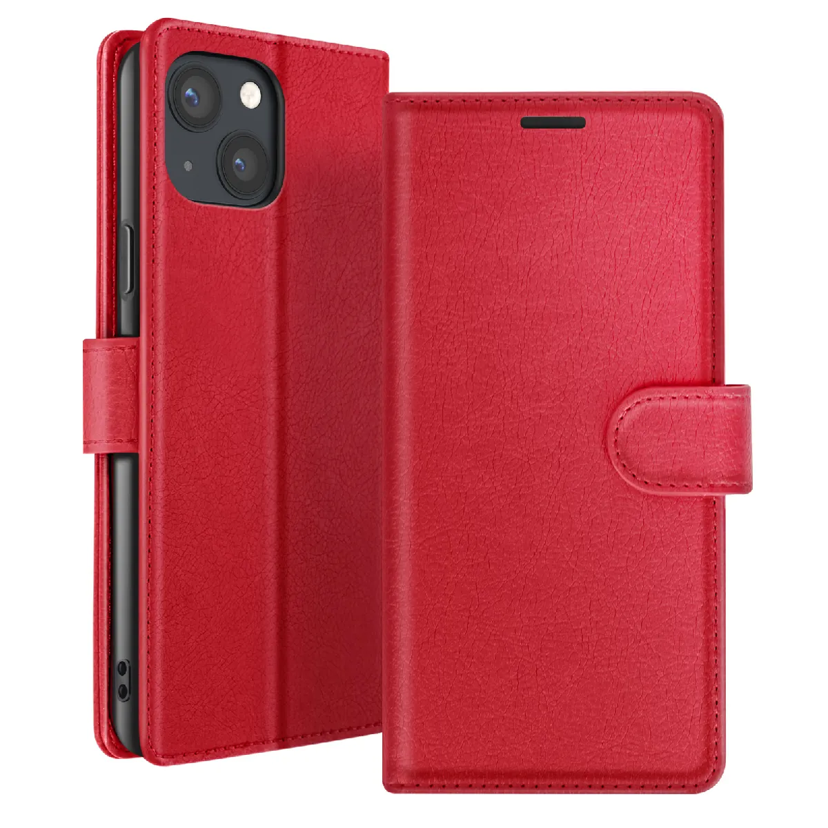 Zanaé Rouge Étui Portefeuille Pour Iphone 13 Mini Support Et Languette Magnétique