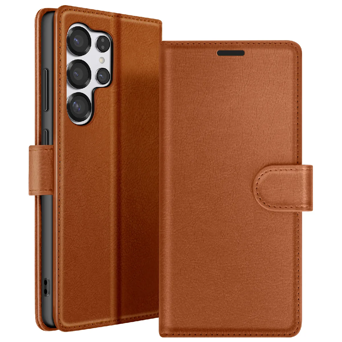 GENERIQUE - Étui Portefeuille pour Samsung Galaxy S25 Ultra - Support Intégré - Marron - Image 2