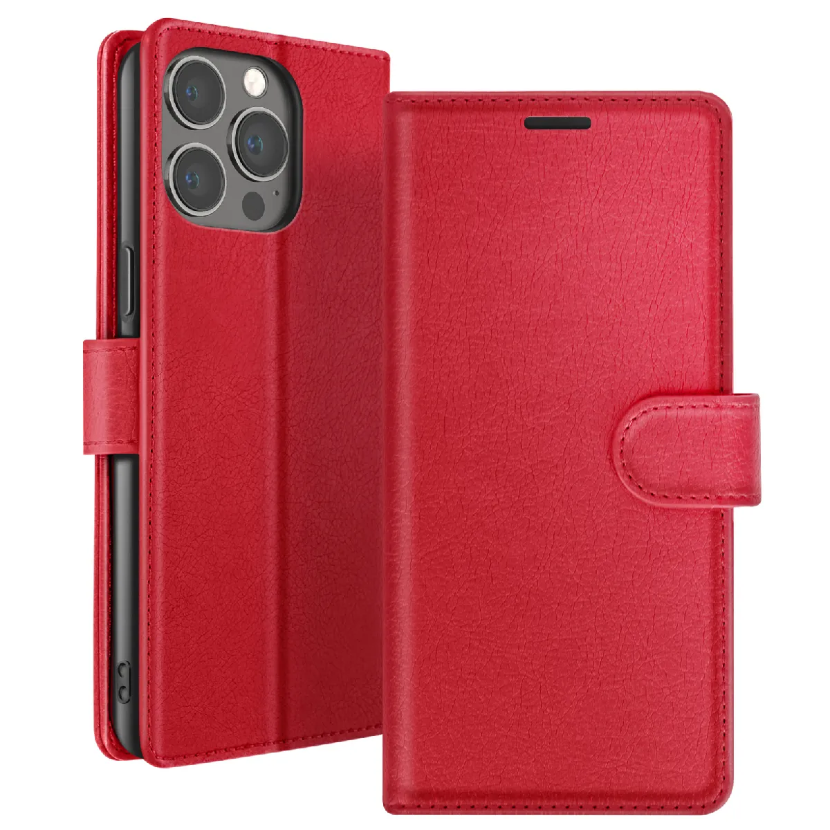 Zanaé Rouge Étui Portefeuille Pour Iphone 13 Pro Support Et Languette Magnétique