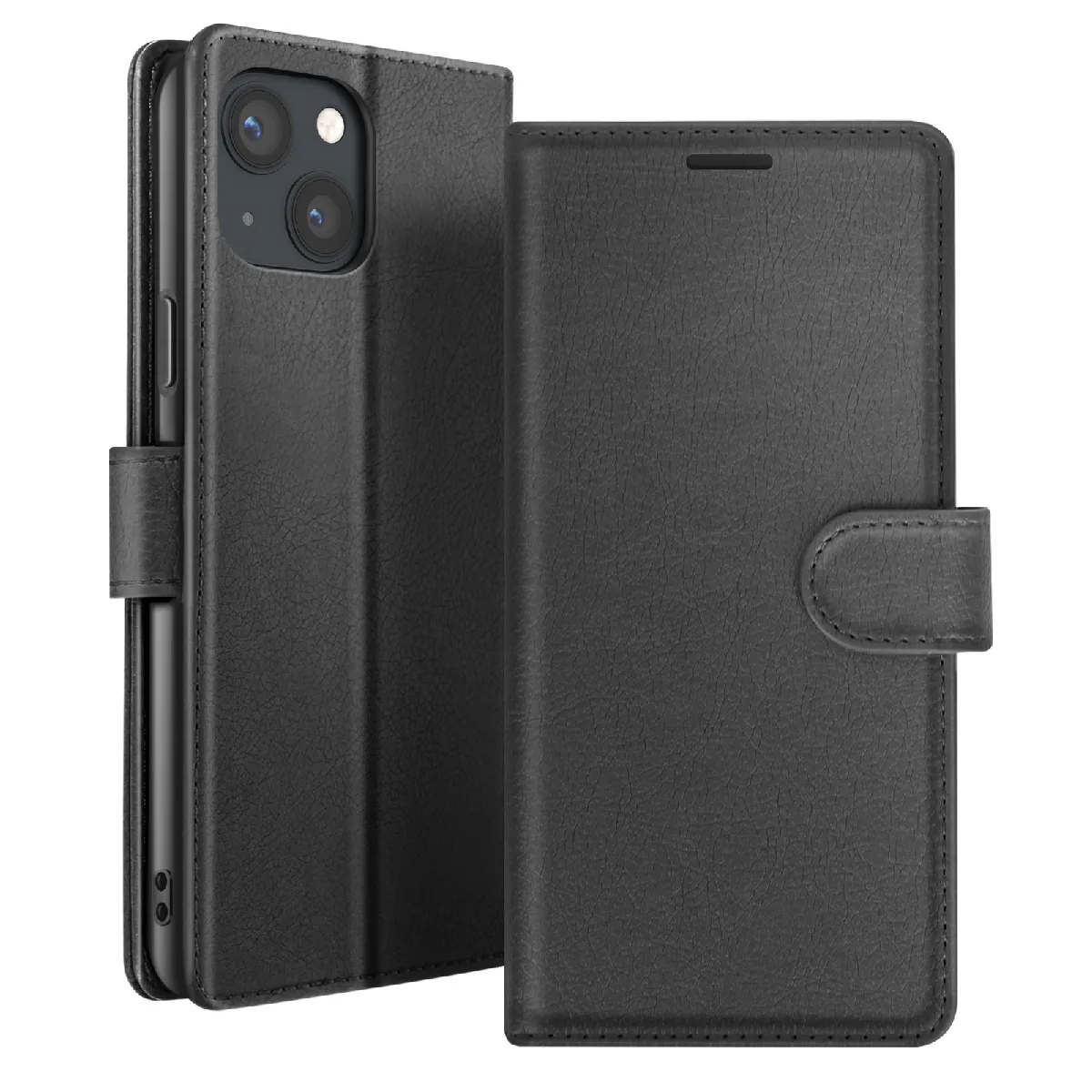 Zanaé Noir Étui Portefeuille Pour Iphone 13 Mini Support Et Languette Magnétique