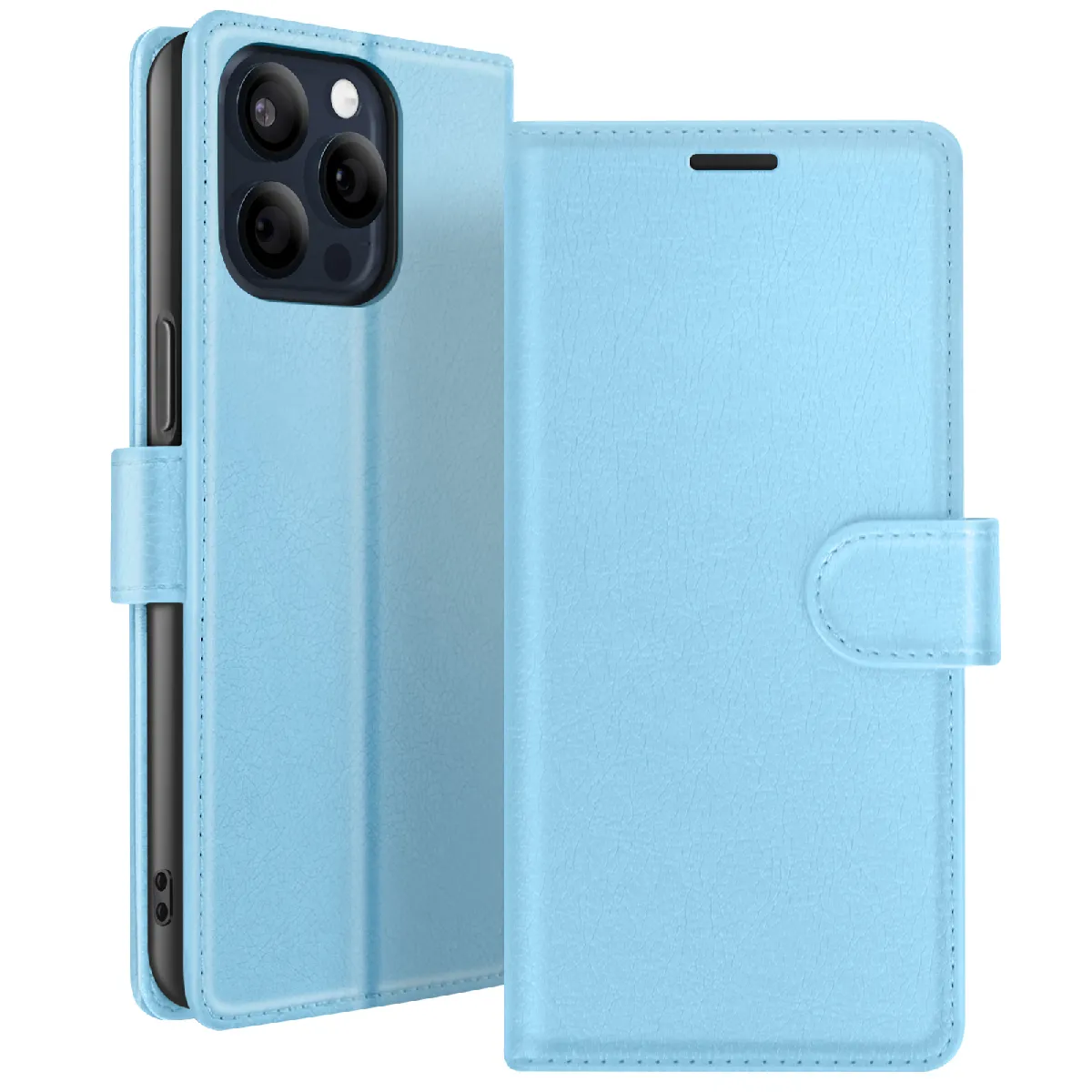 Generique Bleu/Clair Etui Portefeuille Pour Iphone 15 Pro Max Avec Support Et Languette Magnétique Zanaé - Image 2