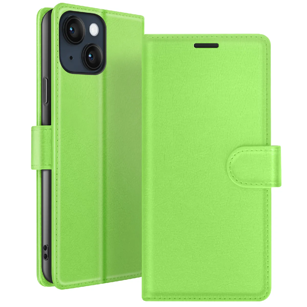 Zanaé Vert Étui Portefeuille Pour Iphone 14 Support Et Languette Magnétique