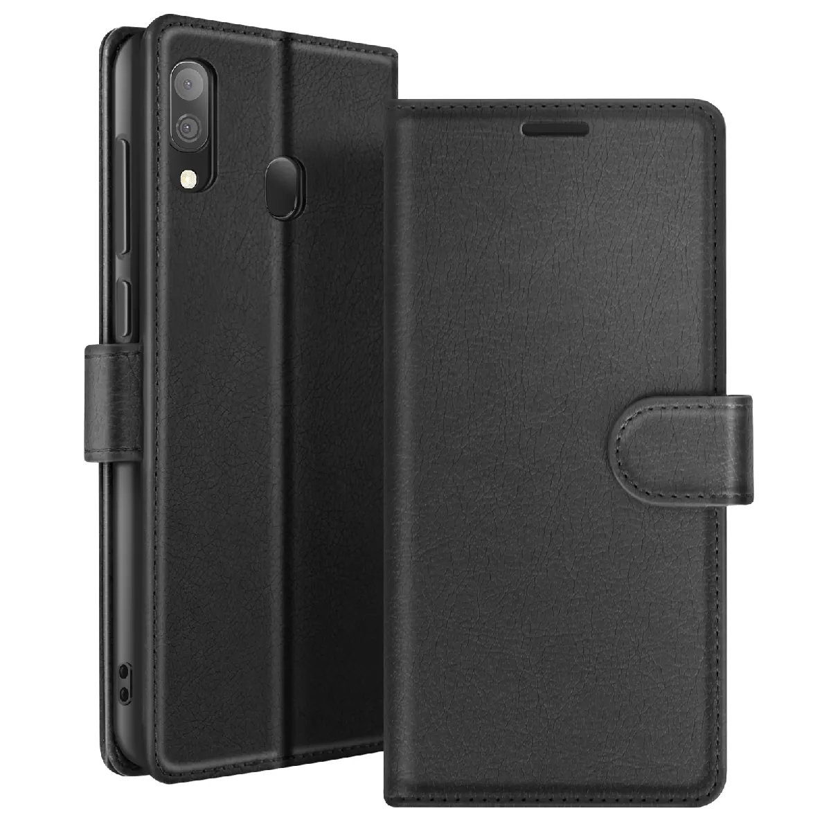 Zanaé Noir Étui Portefeuille Pour Samsung A30 Support Et Languette Magnétique