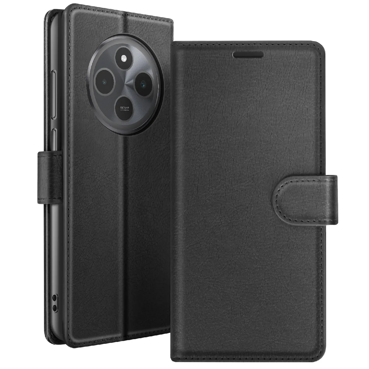 Generique Noir Etui Portefeuille Pour Xiaomi Redmi 14C Et Poco C75 Fonction Support Zanaé - Image 2