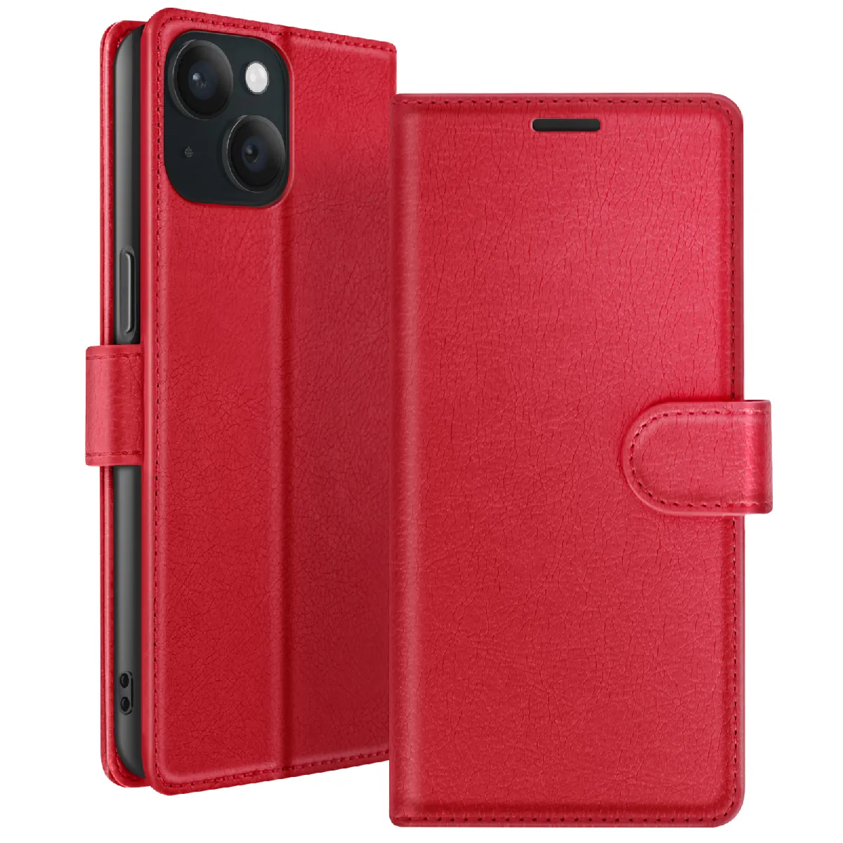 Zanaé Rouge Étui Portefeuille Pour Iphone 15 Support Et Languette Magnétique