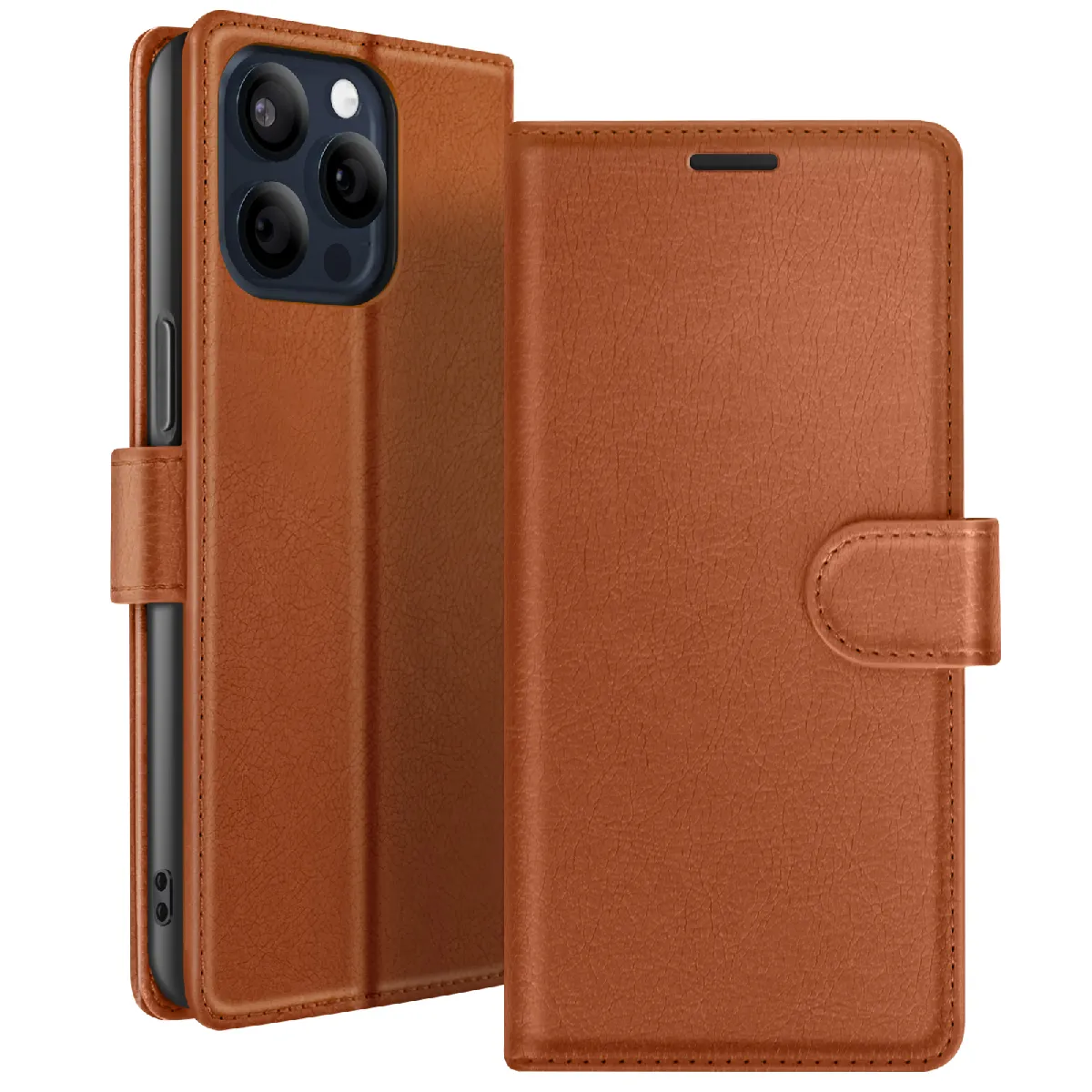 Zanaé Marron Étui Portefeuille Pour Iphone 15 Pro Max Avec Support Et Languette Magnétique