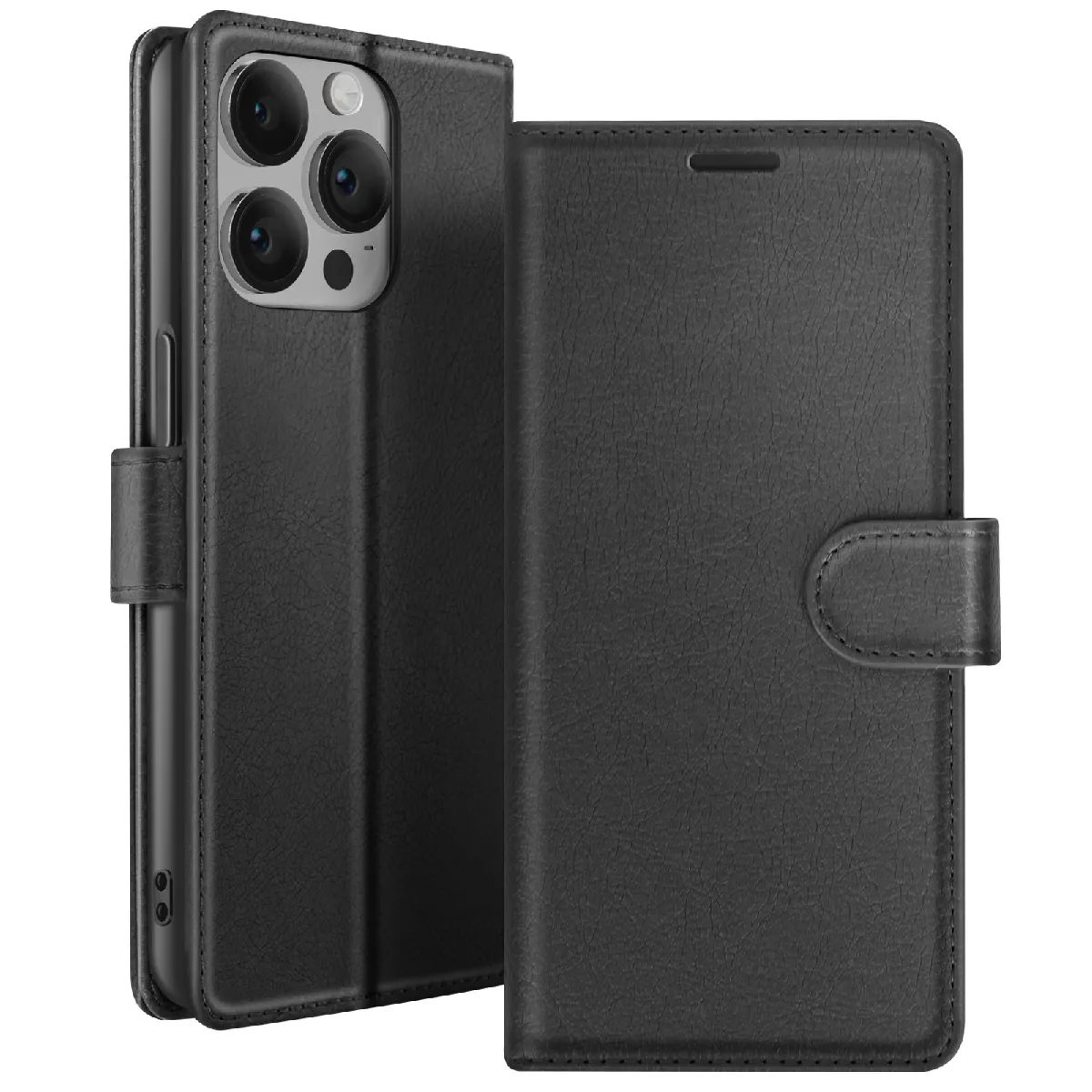 Zanaé Noir Étui Portefeuille Pour Iphone 14 Pro Max Support Et Languette Magnétique - Neuf - Image 3
