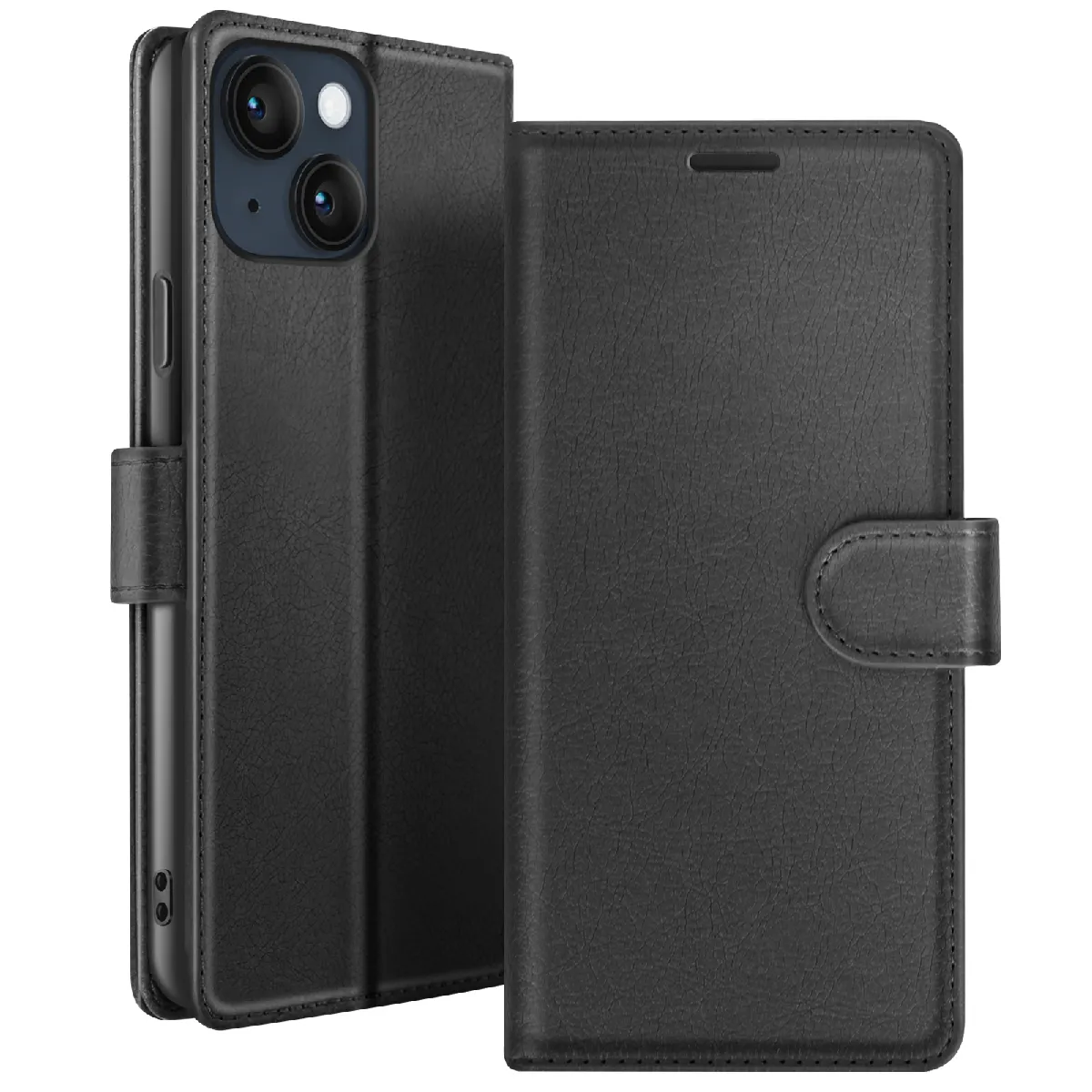 Zanaé Noir Étui Portefeuille Pour Iphone 14 Support Et Languette Magnétique
