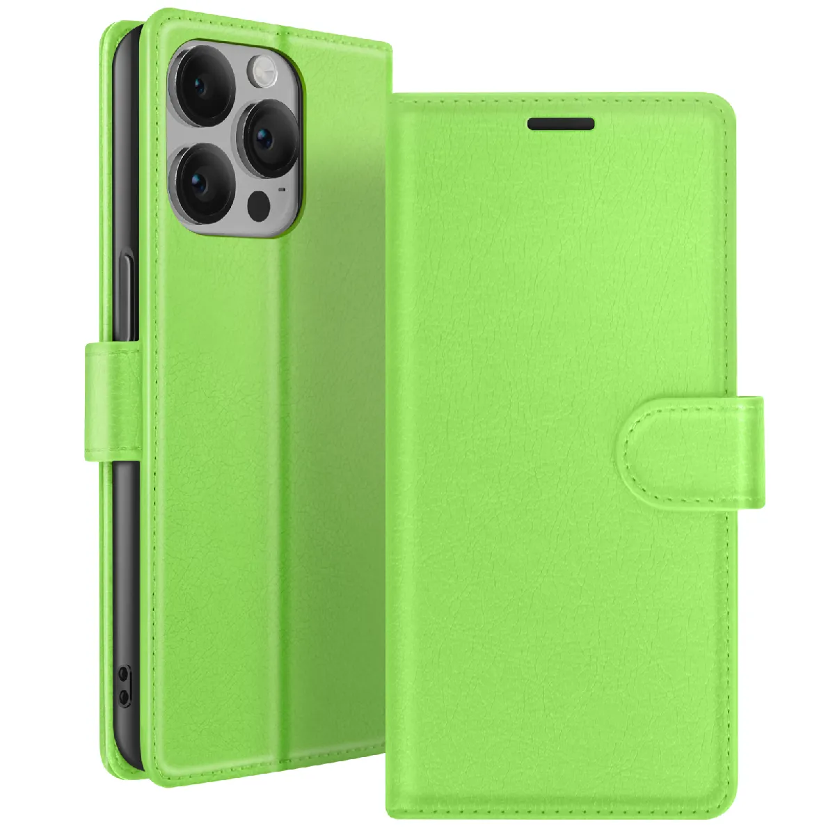 Zanaé Vert Étui Portefeuille Pour Iphone 14 Pro Support Et Languette Magnétique