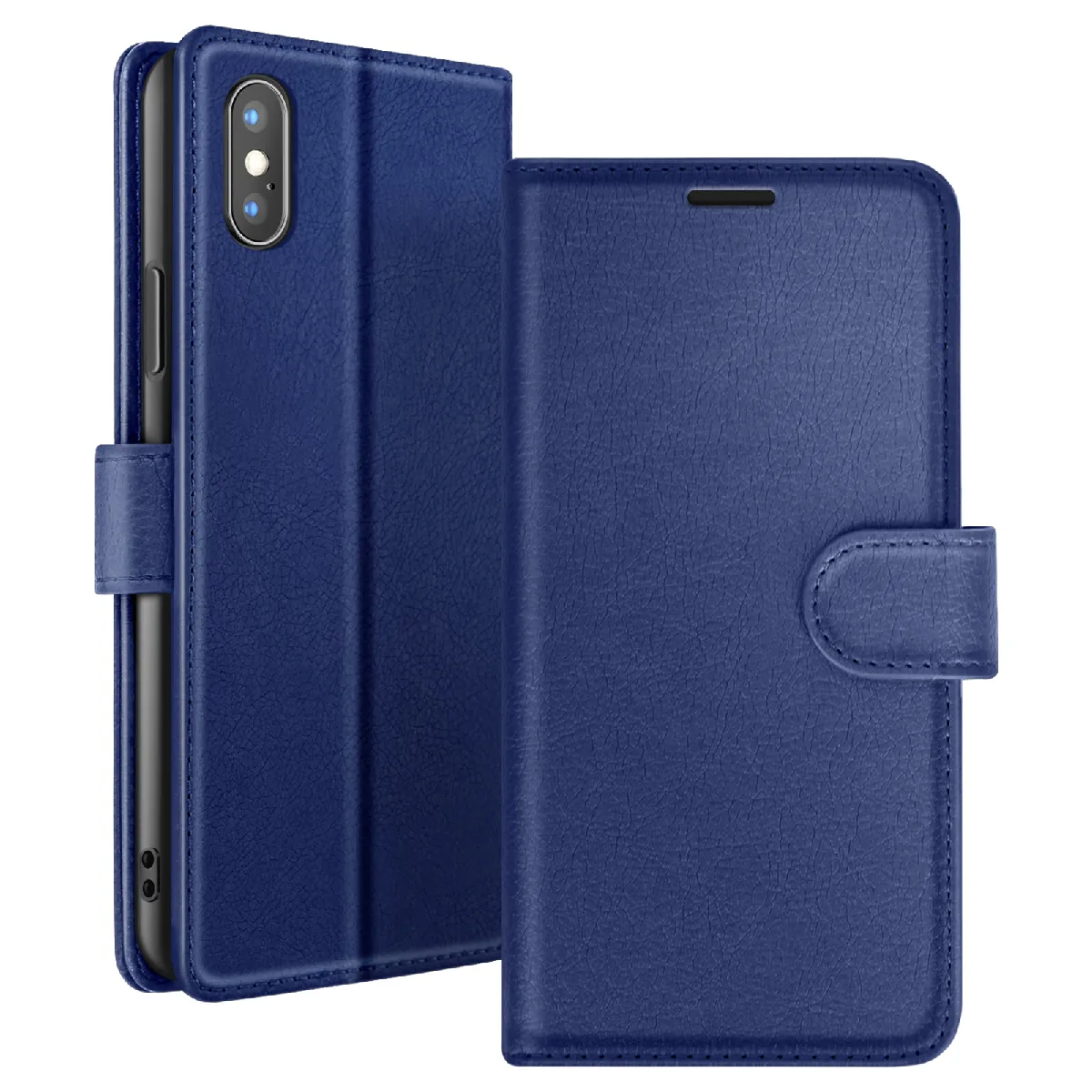 GENERIQUE - Etui Portefeuille pour iPhone X / XS - Support - Languette Magnétique - Bleu - Image 2