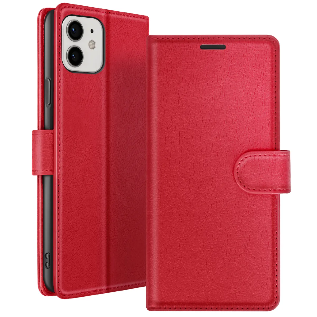 Zanaé Rouge Étui Portefeuille Pour Iphone 12 Et 12 Pro Support Et Languette Magnétique - Neuf - Image 3