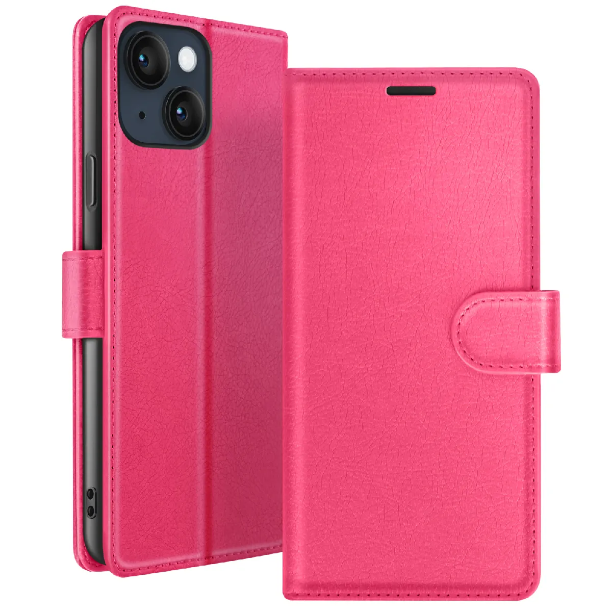 Zanaé Rose Étui Portefeuille Pour Iphone 14 Support Et Languette Magnétique Fuchsia