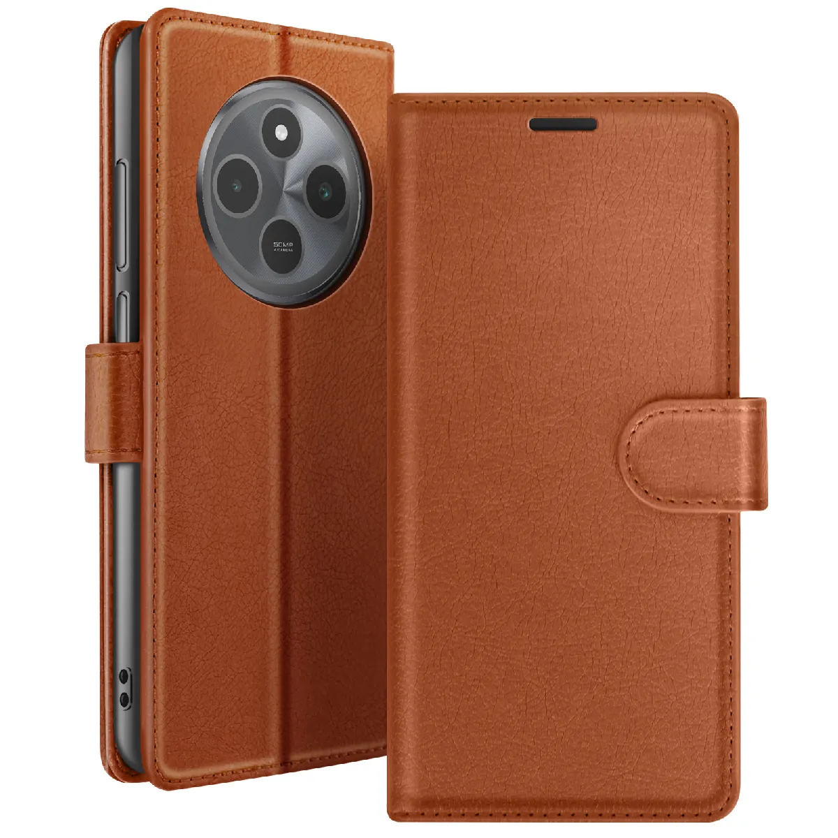 Zanaé Marron Étui Portefeuille Pour Xiaomi Redmi 14C Et Poco C75 Fonction Support