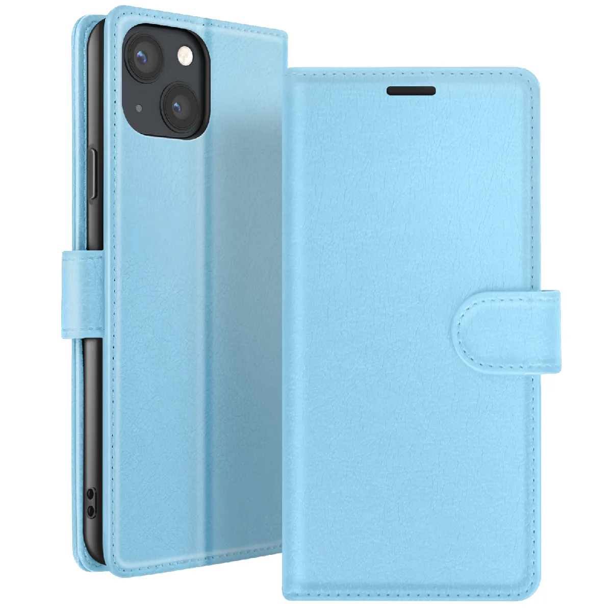 GENERIQUE - Étui Portefeuille pour iPhone 13 - Support Vidéo - Bleu Clair - Image 3