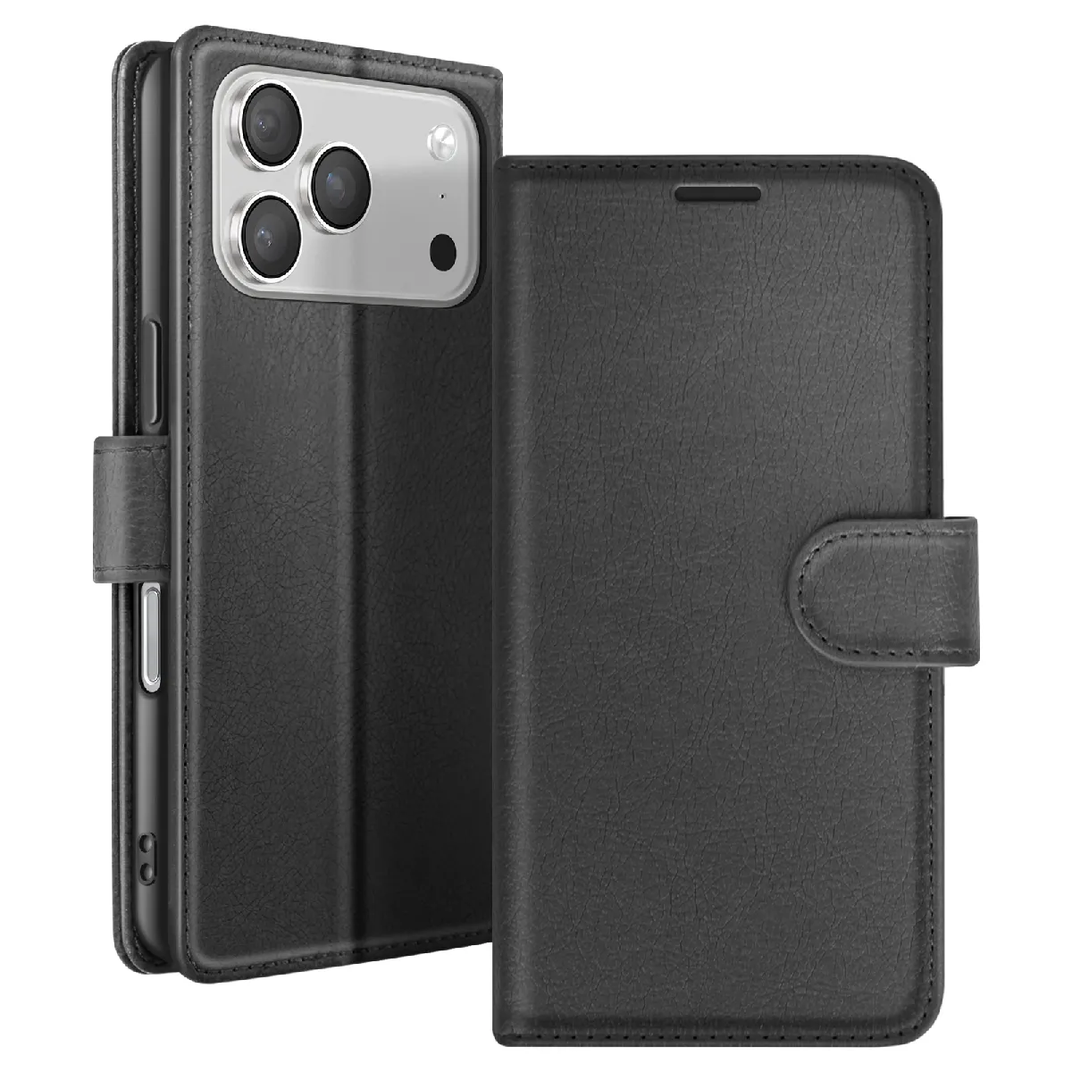 Generique Noir Etui Portefeuille Pour Iphone 17 Pro Max Avec Support Et Languette Magnétique Zanaé - Image 2