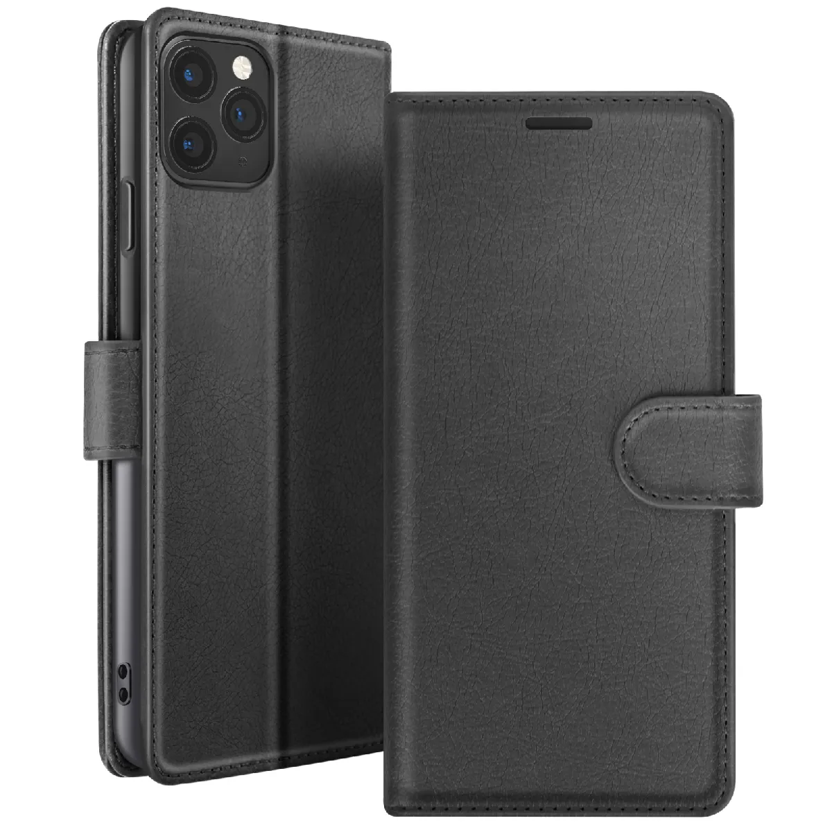Zanaé Noir Étui Portefeuille Pour Iphone 11 Pro Max Support Et Languette Magnétique - Neuf - Image 3