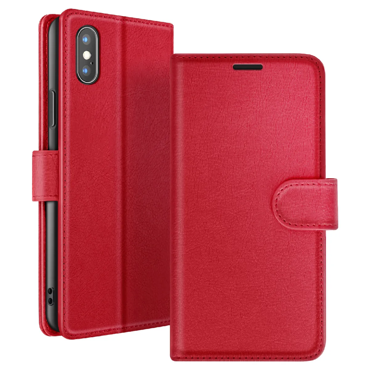 Generique Rouge Etui Portefeuille Pour Iphone Xs Max Fonction Support Et Languette Magnétique Zanaé - Image 2