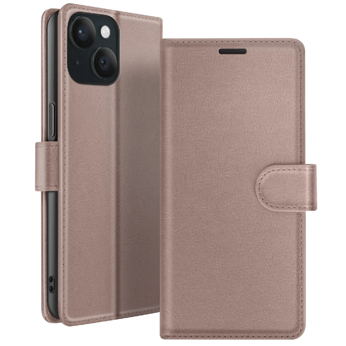 Zanaé Taupe Étui Portefeuille Pour Iphone 15 Support Et Languette Magnétique - Neuf - Image 2