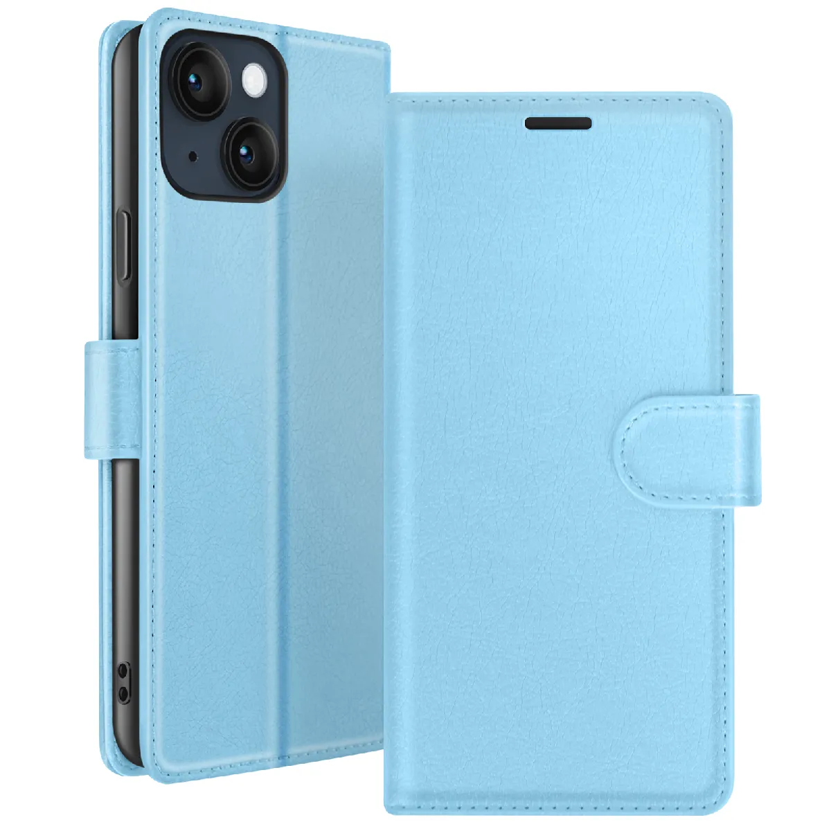 Zanaé Bleu/Clair Étui Portefeuille Pour Iphone 14 Support Et Languette Magnétique