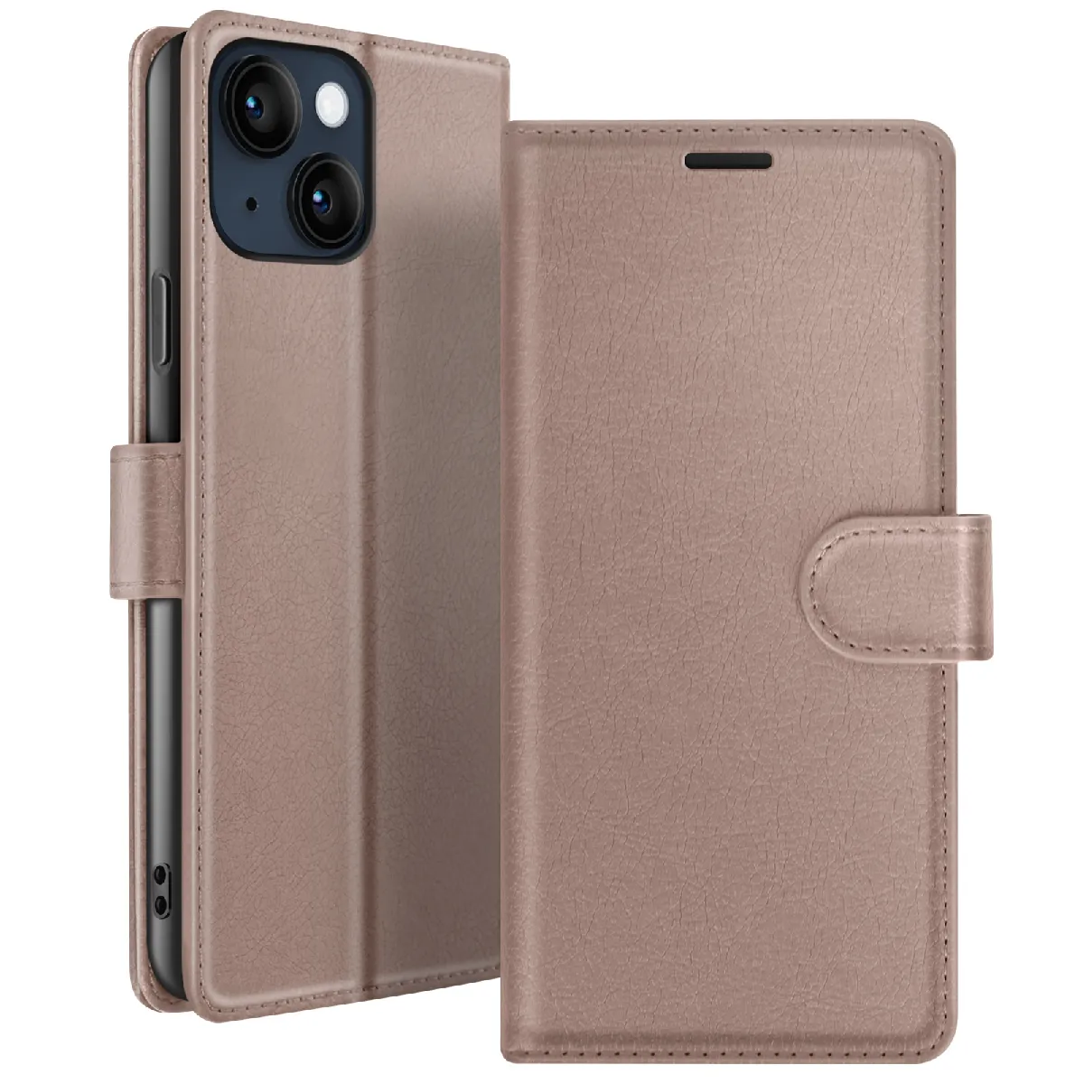 Zanaé Taupe Étui Portefeuille Pour Iphone 14 Support Et Languette Magnétique - Neuf - Image 3