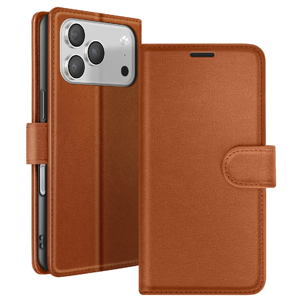 ZANAE Zana&eacute; &Eacute;tui Portefeuille pour iPhone 17 Pro Max avec Support et Languette Magn&eacute;tique Marron