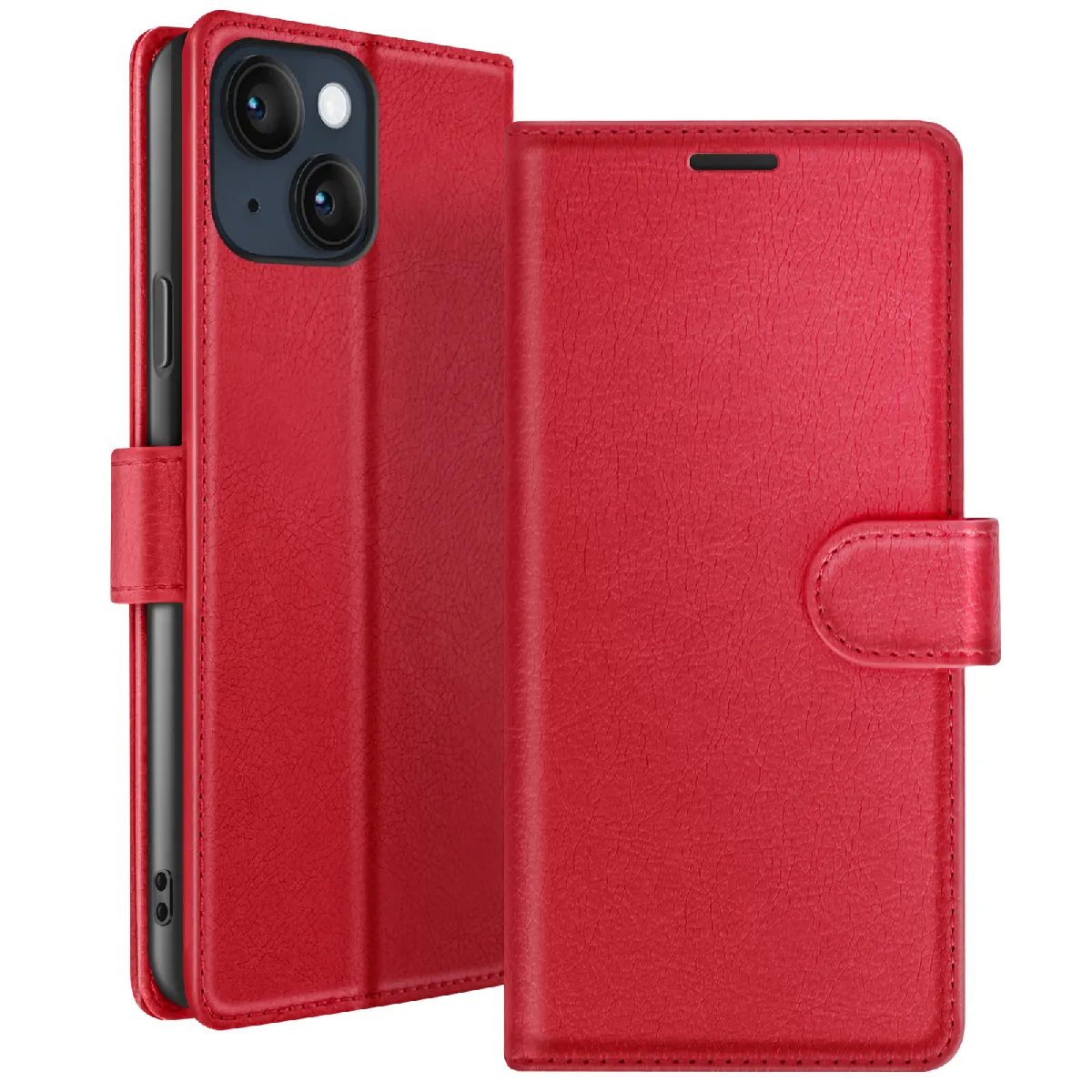 Zanaé Rouge Étui Portefeuille Pour Iphone 14 Plus Support Et Languette Magnétique