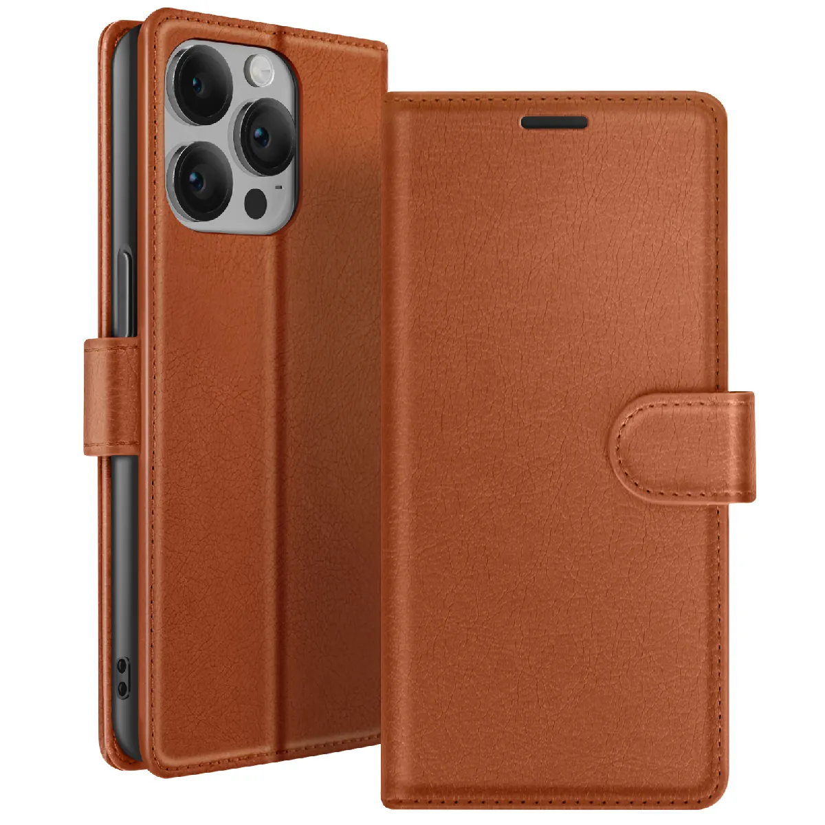 Zanaé Marron Étui Portefeuille Pour Iphone 14 Pro Support Et Languette Magnétique