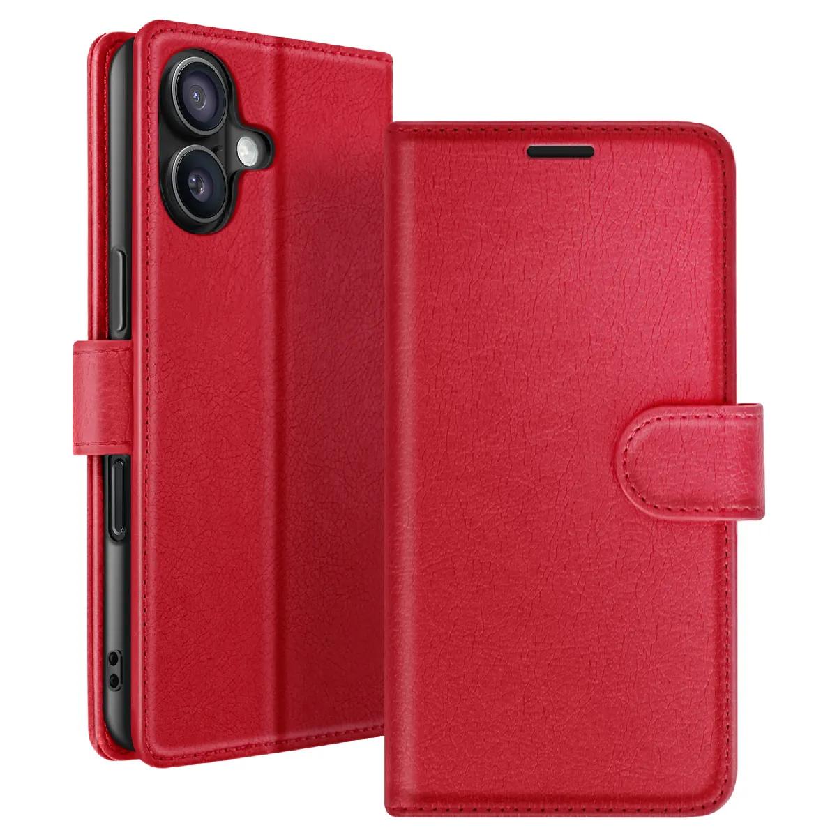 Zanaé Rouge Étui Portefeuille Pour Iphone 16 Support Et Languette Magnétique