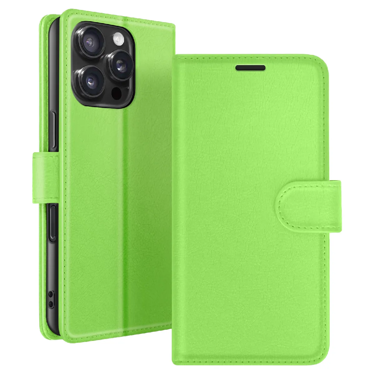GENERIQUE - Étui Portefeuille pour iPhone 16 Pro Max - Support et Languette Magnétique - Vert - Image 2