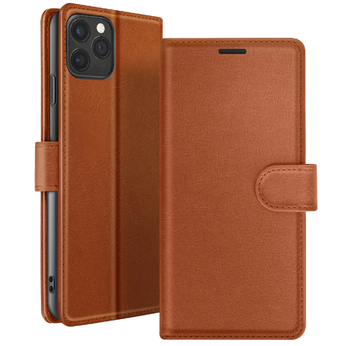 Zanaé Marron Étui Portefeuille Pour Iphone 11 Pro Support Et Languette Magnétique
