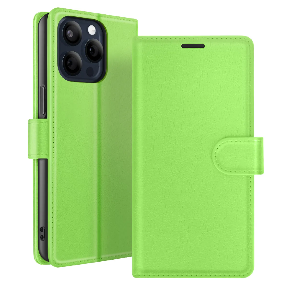 Generique Vert Etui Portefeuille Pour Iphone 15 Pro Fonction Support Et Languette Magnétique Zanaé - Image 2