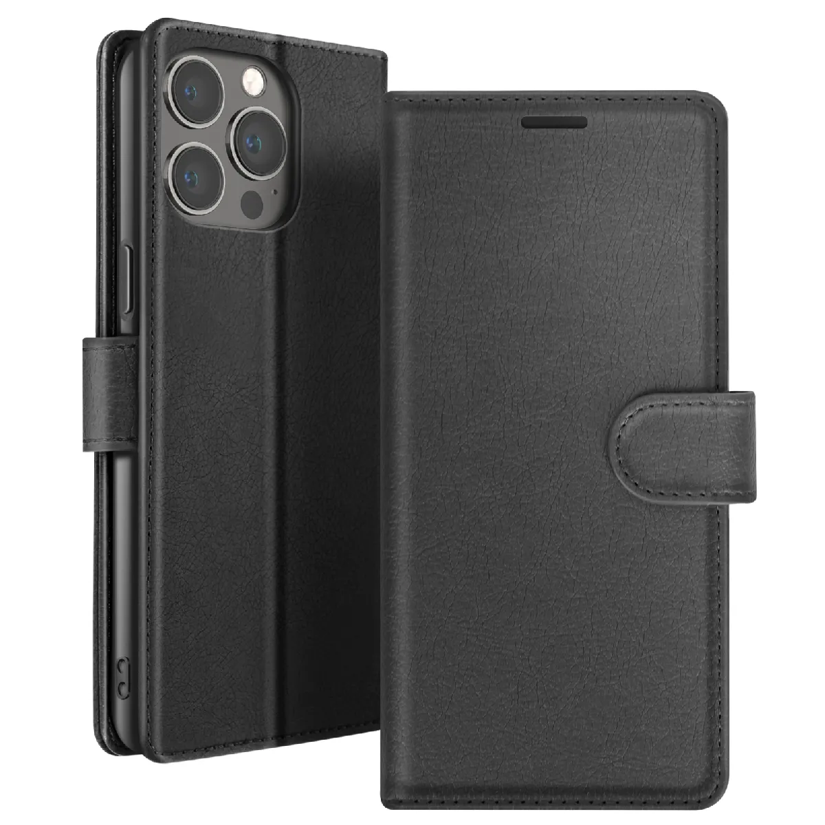 Zanaé Noir Étui Portefeuille Pour Iphone 13 Pro Support Et Languette Magnétique