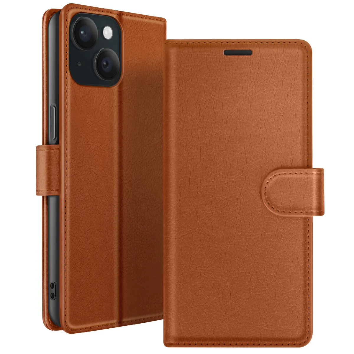 Zanaé Marron Étui Portefeuille Pour Iphone 15 Support Et Languette Magnétique - Neuf - Image 2