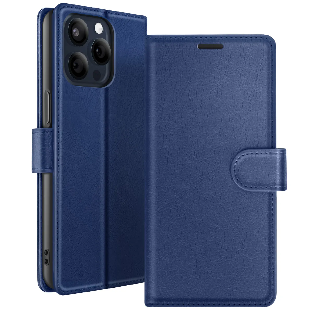 Generique Bleu Etui Portefeuille Pour Iphone 15 Pro Max Avec Support Et Languette Magnétique Zanaé Nuit - Image 2