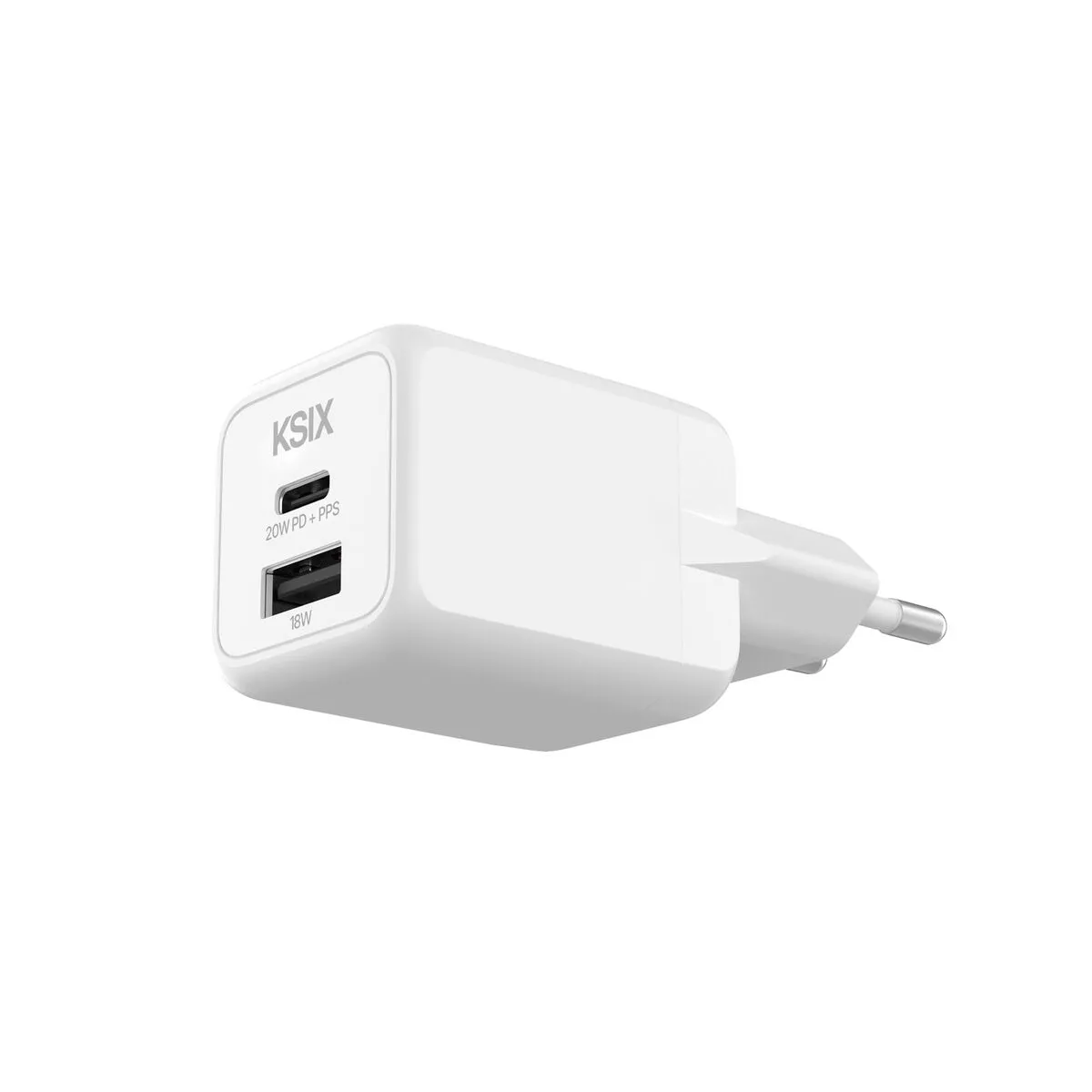 Ksix Blanc Chargeur Secteur 20 W Gan Pps Power Delivery Matériaux Durables 1 Port Usb-C + 1 Port Usb-A - Image 3