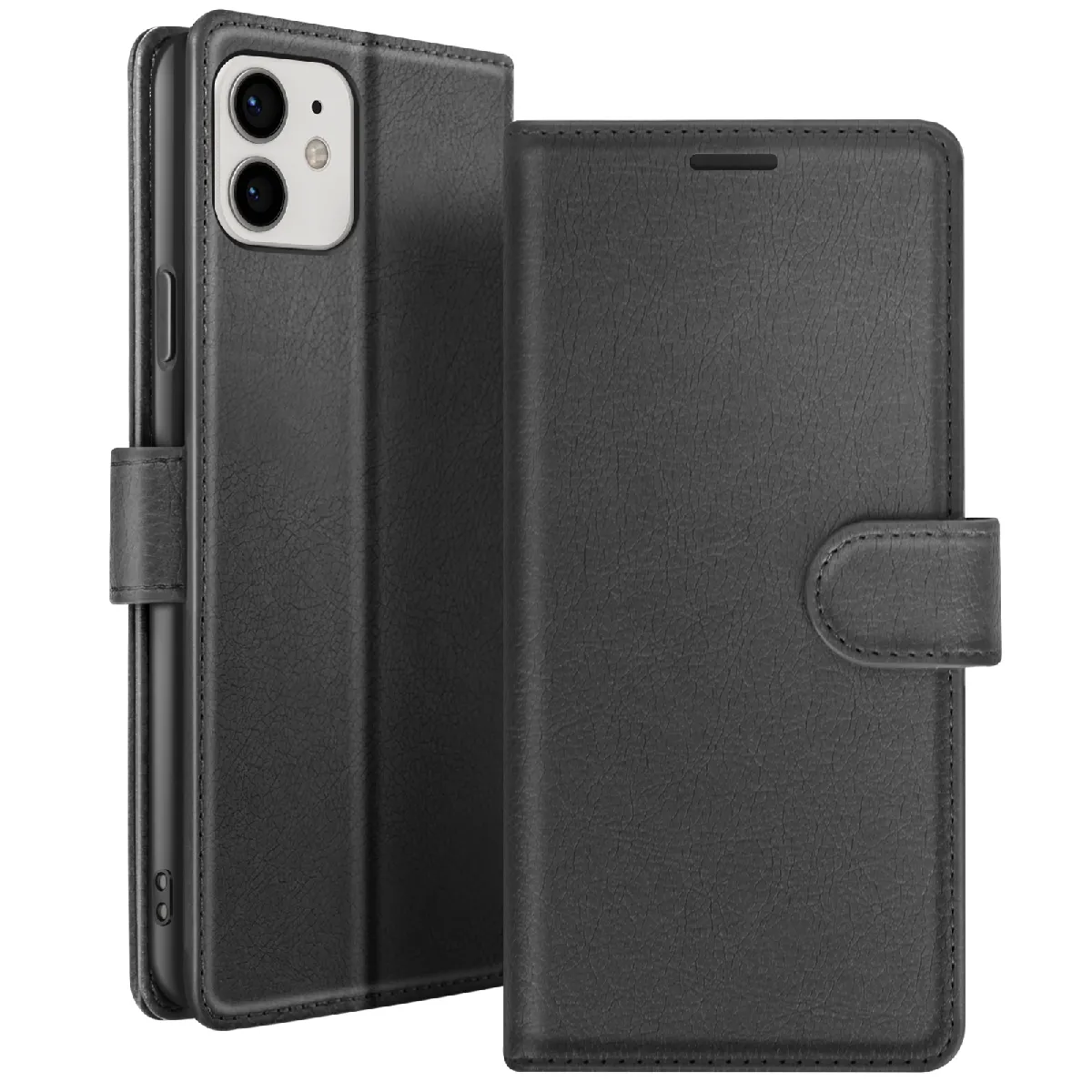 Generique Noir Etui Portefeuille Pour Iphone 12 Et 12 Pro Support Et Languette Magnétique Zanaé - Image 3