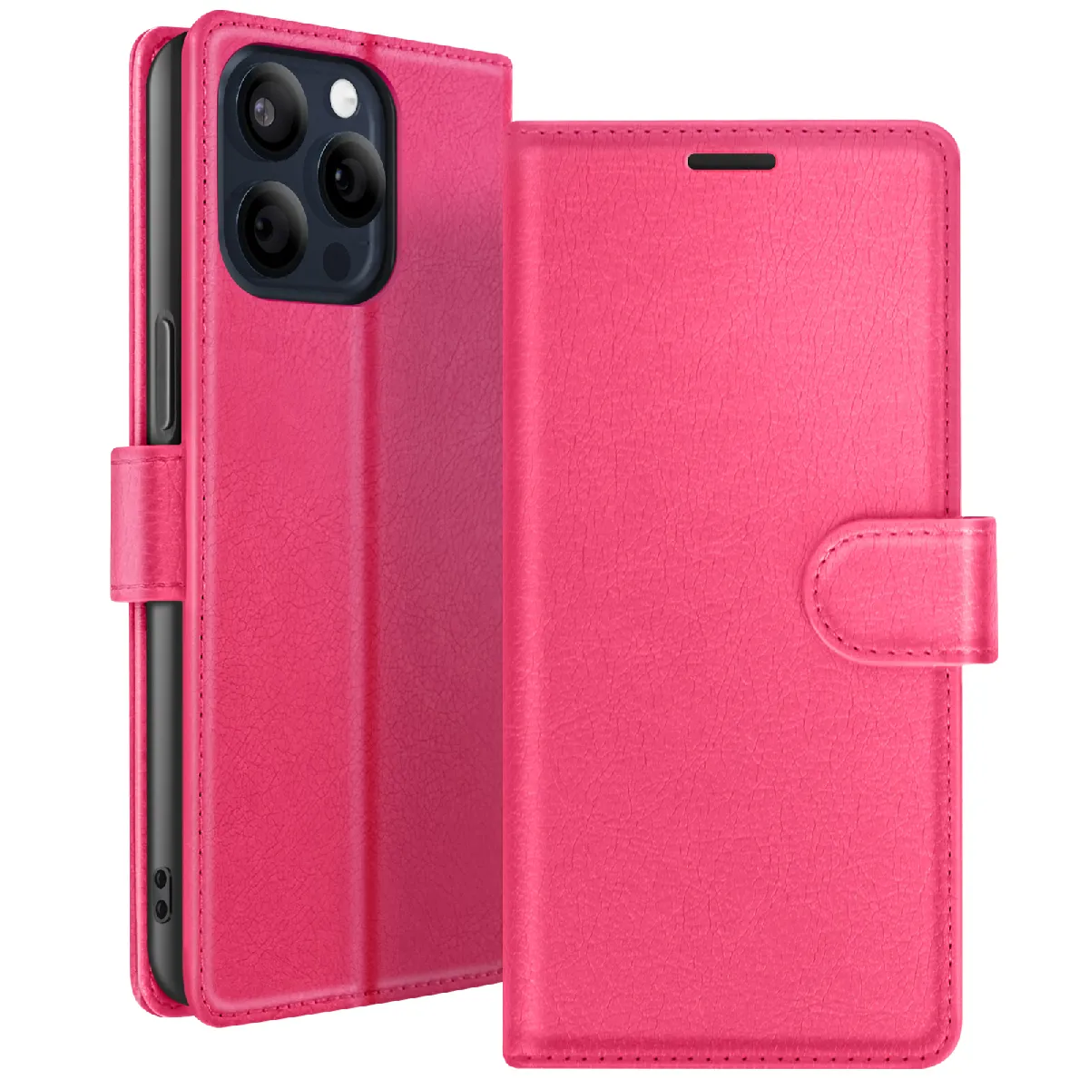 GENERIQUE - Etui Portefeuille pour iPhone 15 Pro Max - Support Intégré - Fuchsia - Image 2