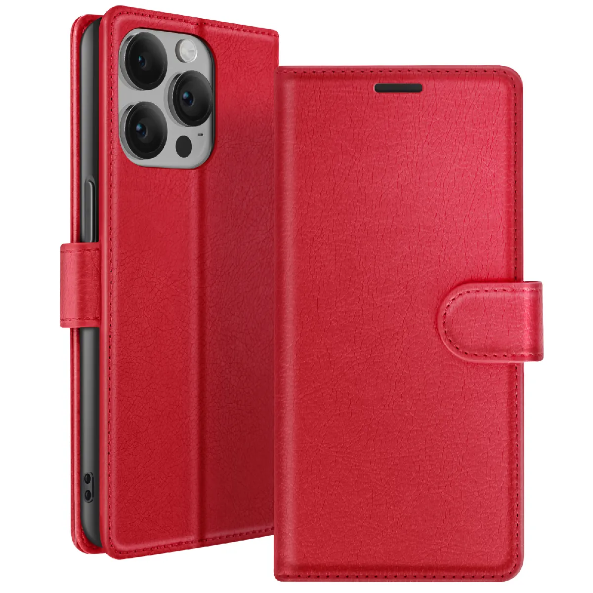 Zanaé Rouge Étui Portefeuille Pour Iphone 14 Pro Support Et Languette Magnétique