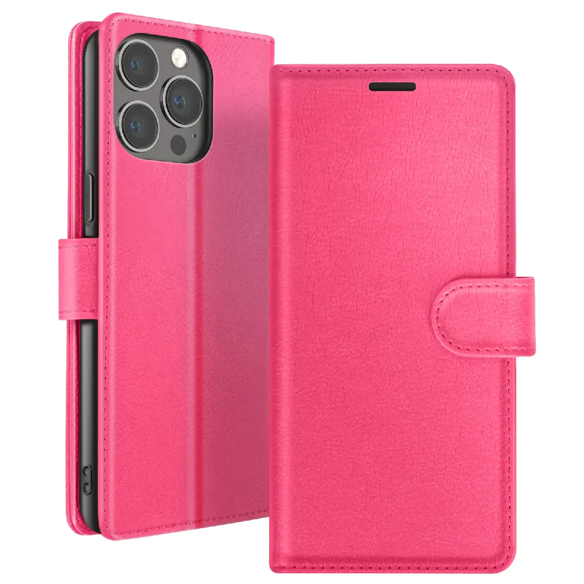 Zanaé Rose Étui Portefeuille Pour Iphone 13 Pro Support Et Languette Magnétique Fuchsia