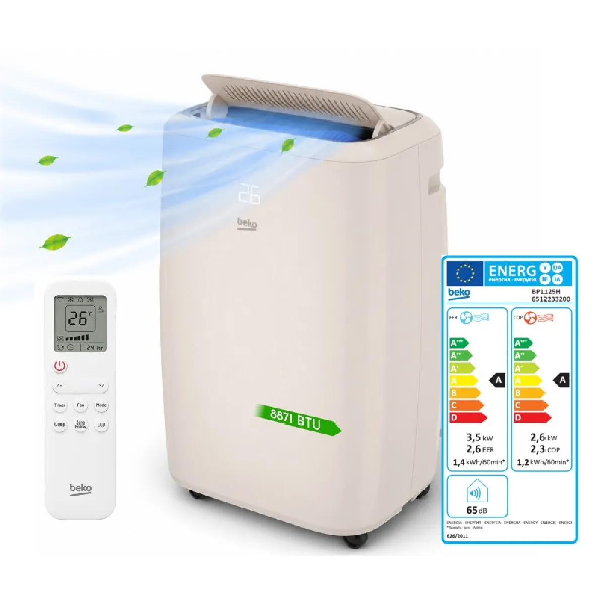 Ventilateur Beko BP1095C – Climatisation Mobile Monobloc, 8871 BTU/h