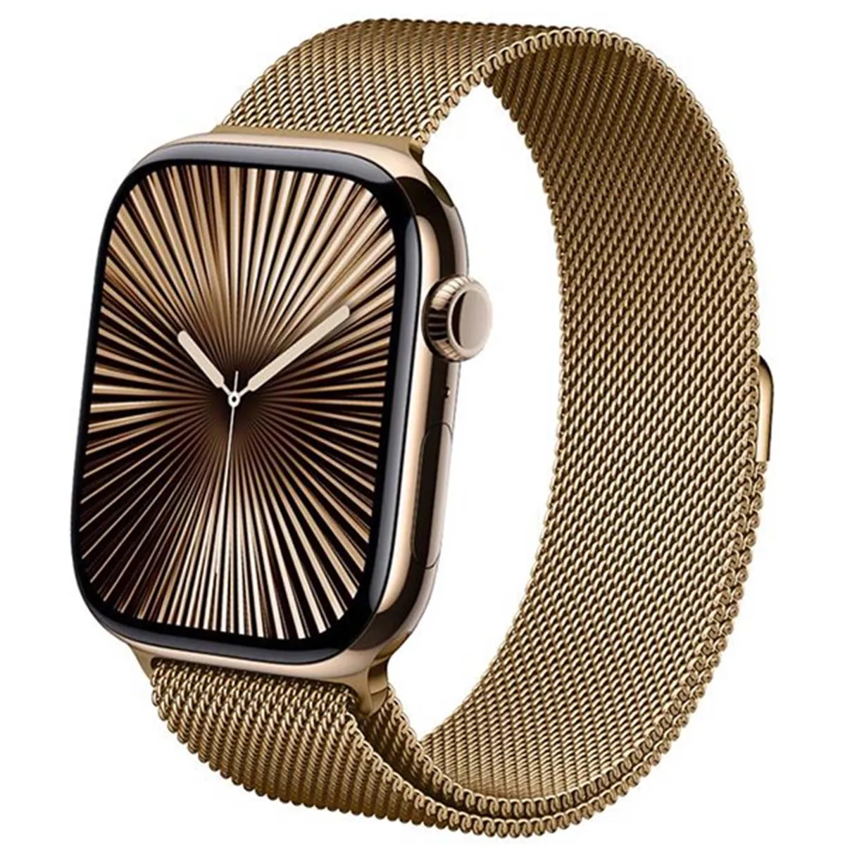 Bracelet pour Watch 44 / 45 / 46 / 49mm Maille Milanaise Magn&eacute;tique Crong Dor&eacute;e