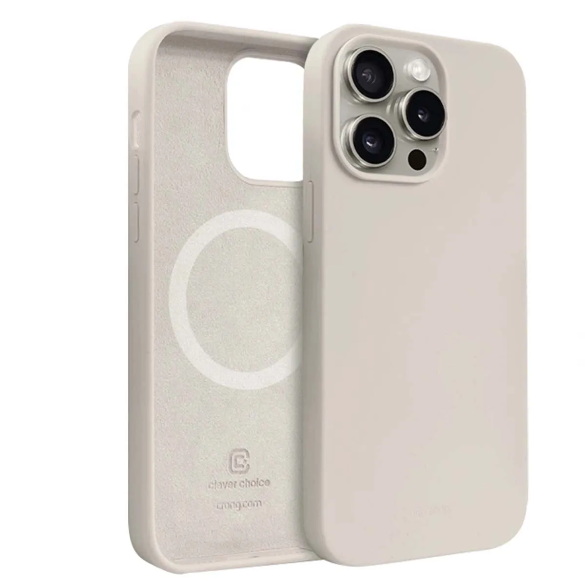 Coque pour iPhone 15 Pro Max MagSafe en Silicone Souple Antichocs Crong Beige