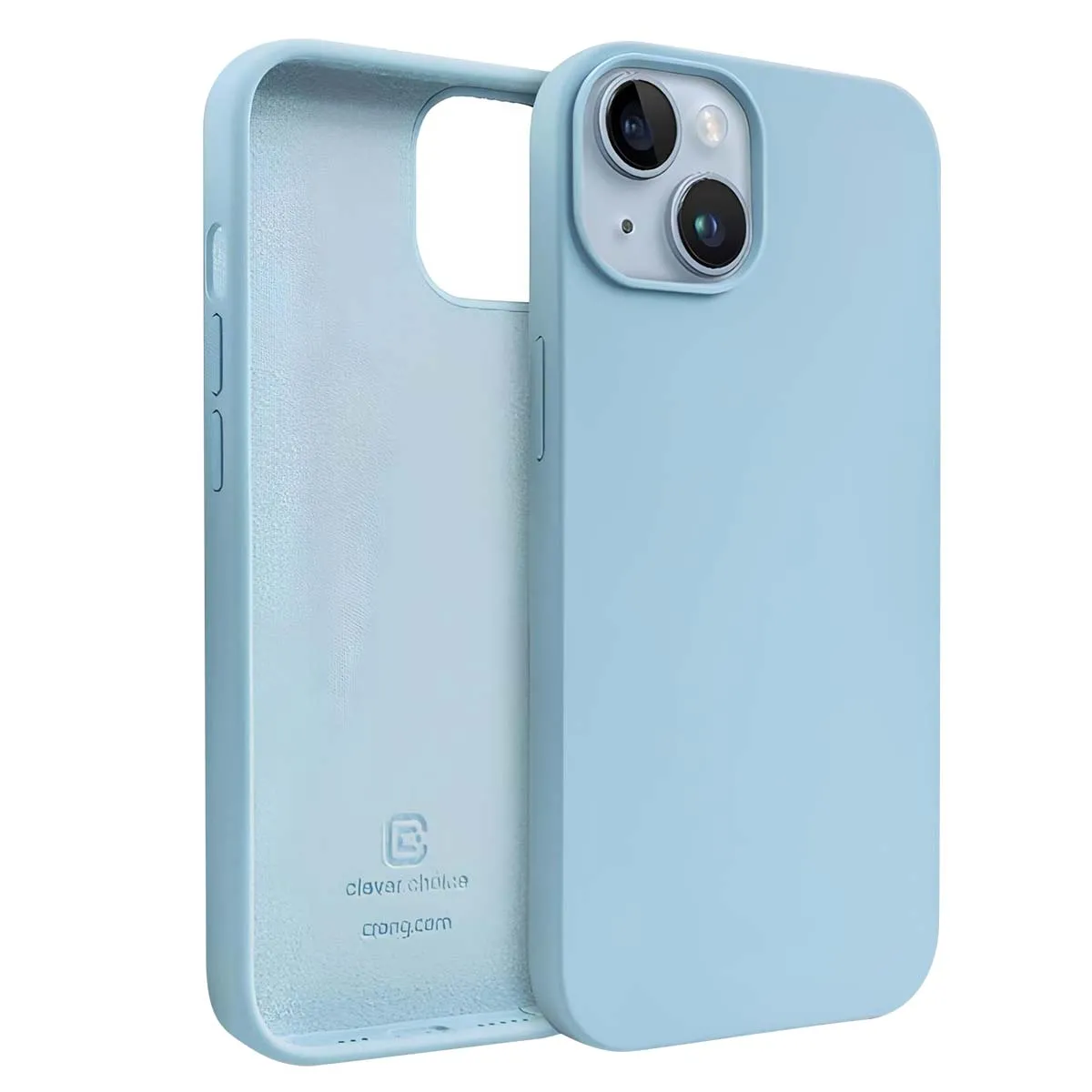Coque en Silicone Liquide pour iPhone 14 Plus Anti-Choc Flexible Crong Bleu clair