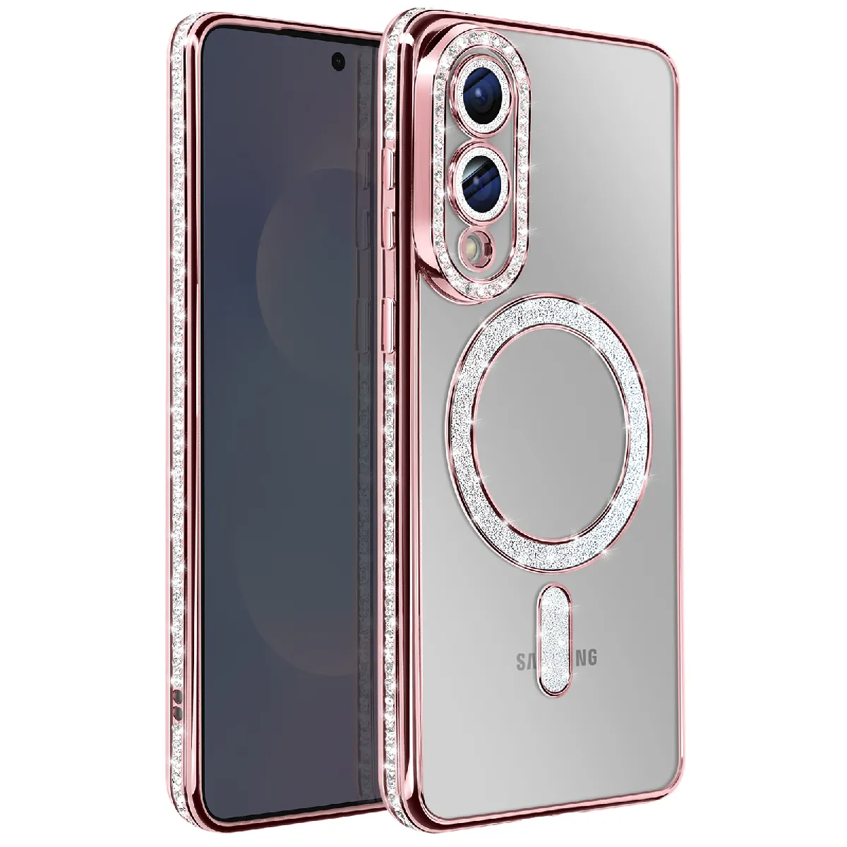 Avizar - Coque Galaxy S25 Edge - MagSafe - Strass - Rose - Image 2