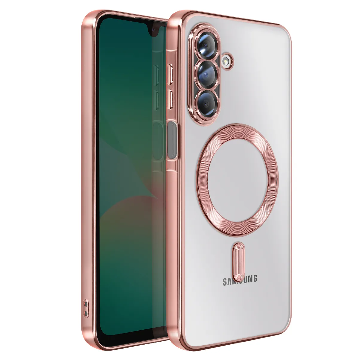 Avizar - Coque pour Galaxy A26 - Compatible MagSafe - Contour Chromé - Rose - Image 2