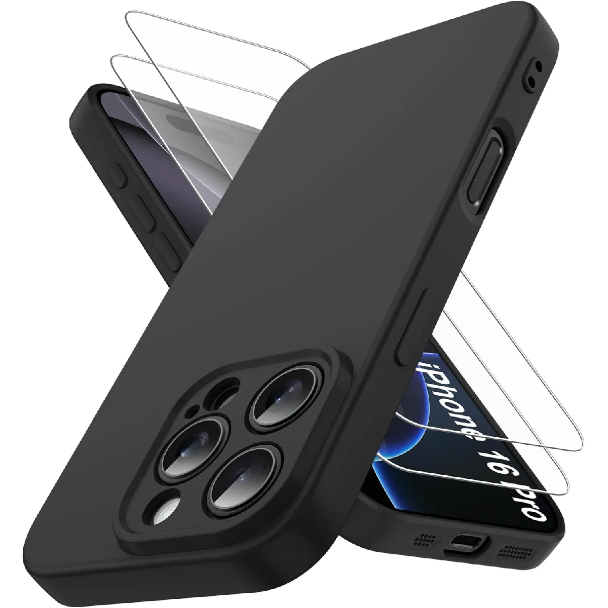 Little Boutik Noir Coque Pour Iphone 16 Pro Silicone + 2 Verres Trempes Little Boutik©